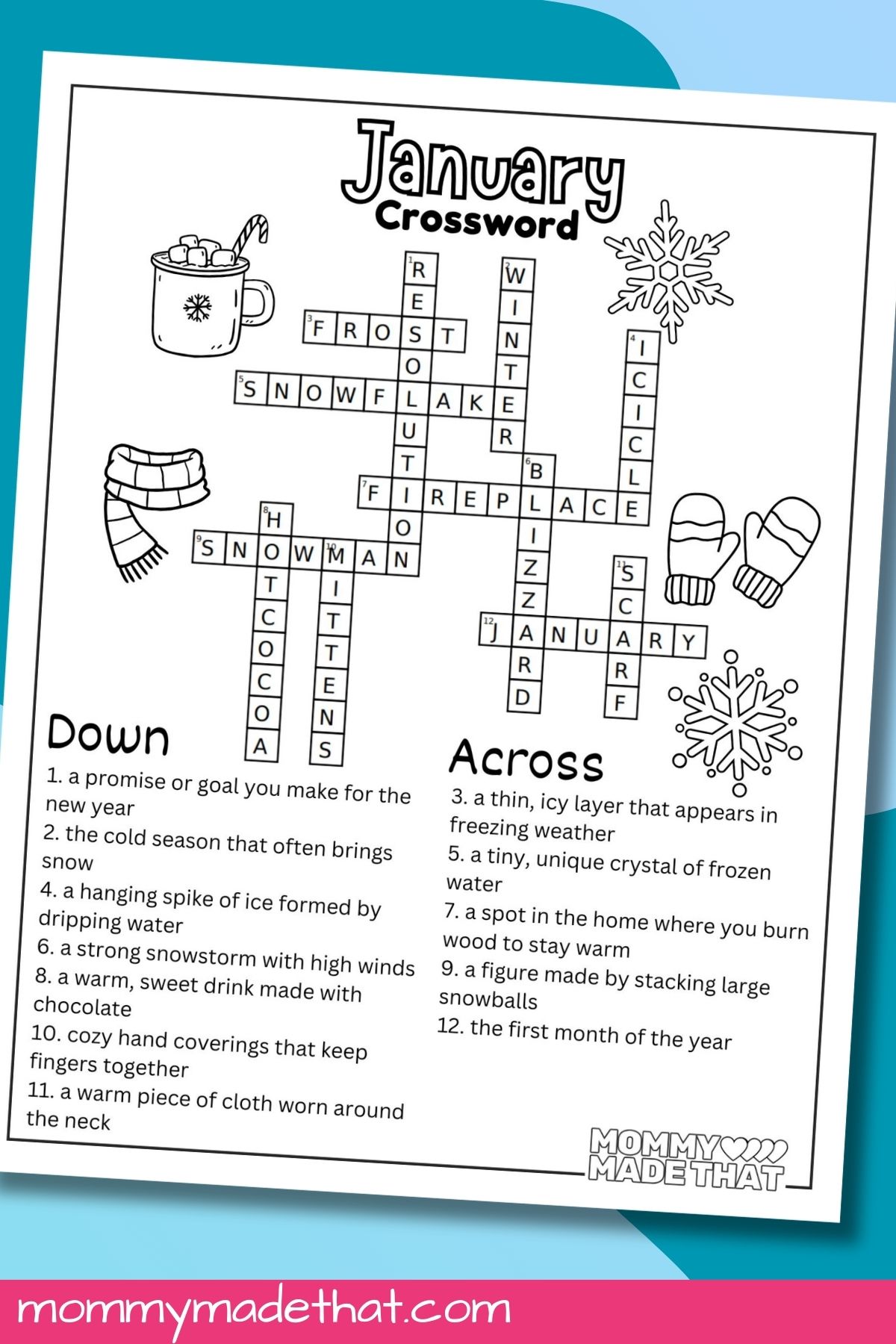 january crossword puzzle (free printable for kids)